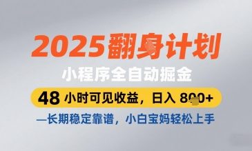 2025小程序全自动掘金，48 小时可见收益，日入8张，长期稳定靠谱，小白宝妈轻松上手【揭秘】-闪越社