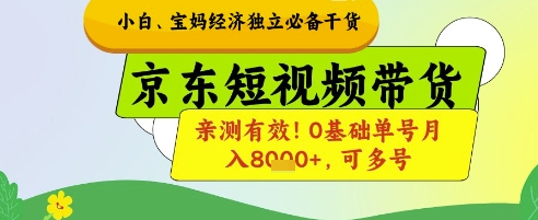 小白宝妈经济独立必备干货，京东短视频带货，亲测有效!0基础单号月入8k+，可多号【揭秘】-闪越社