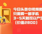 今日头条中视频搬运项目,只需要一部手机3-5天就可以产生利润(价值2800元)-闪越社