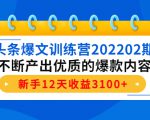 头条爆文训练营202202期，不断产出优质的爆款内容，新手12天收益3100+-闪越社