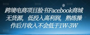 跨境电商项目脸书Facebook商城无货源，低投入高利润，熟练操作后月收入不会低于1W-3W-闪越社