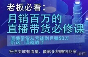 老板必看：月销百万的直播带货必修课，直播带货从亏钱到月赚50万，听这门课就够了-闪越社