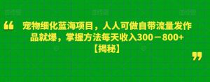 宠物细化蓝海项目,人人可做自带流量发作品就爆,掌握方法每天收入300-800+【揭秘】-闪越社