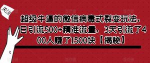 超级牛逼的微信病毒式裂变玩法，日引流500+精准流量，3天引流了400人赚了1500块【揭秘】-闪越社