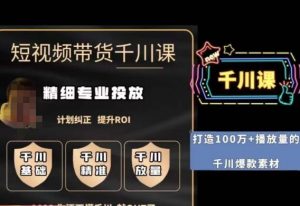 短视频带货-千川专业投放课,精细化专业投放,计划纠正,提升ROI-闪越社