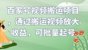 百家号视频搬运项目，通过搬运视频放大收益，可批量起号【揭秘】-闪越社