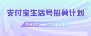 支付宝生活号作者招募计划,单号单月2600,可批量去做,工作室一人一个月轻松1w+【揭秘】-闪越社