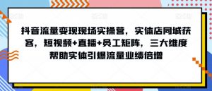 抖音流量变现现场实操营，实体店同城获客，短视频+直播+员工矩阵，三大维度帮助实体引爆流量业绩倍增-闪越社