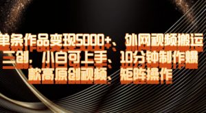 单条作品变现5000+、外网视频搬运二创,小白可上手,10分钟制作爆款高原创视频,矩阵操作【揭秘】-闪越社