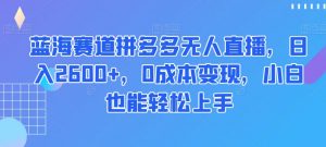 蓝海赛道拼多多无人直播,日入2600+,0成本变现,小白也能轻松上手【揭秘】-闪越社