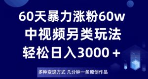60天暴力涨粉60W，中视频另类玩法，日入3000＋，几分钟一条原创作品多种变现方式-闪越社