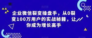 企业微信裂变操盘手，从0裂变100万用户的实战秘籍，让你成为增长高手-闪越社