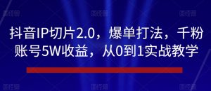 抖音IP切片2.0,爆单打法,千粉账号5W收益,从0到1实战教学【揭秘】-闪越社