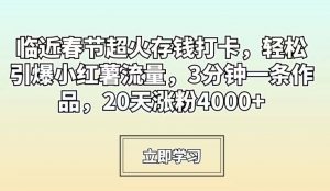 临近春节超火存钱打卡,轻松引爆小红薯流量,3分钟一条作品,20天涨粉4000+【揭秘】-闪越社