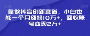 靠做抖音创新赛道,小白也能一个月涨粉10万+,回收账号变现2万+【揭秘】-闪越社