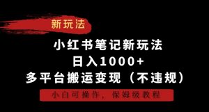 小红书笔记新玩法,日入1000+,多平台搬运变现(不违规),小白可操作,保姆级教程【揭秘】-闪越社