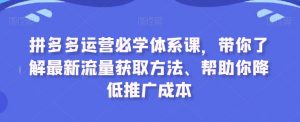 拼多多运营必学体系课，带你了解最新流量获取方法、帮助你降低推广成本-闪越社
