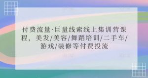 付费流量·巨量线索线上集训营课程，美发/美容/舞蹈培训/二手车/游戏/装修等付费投流-闪越社
