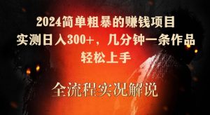 2024简单粗暴的赚钱项目，实测日入300+，几分钟一条作品，轻松上手【揭秘】-闪越社