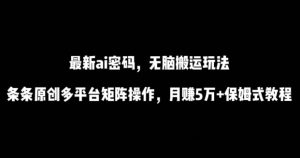 最新ai流量密码,傻瓜式搬运玩法,条条原创,多平台矩阵操作,月赚5万+保姆式教程【揭秘】-闪越社