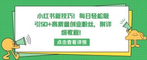 小红书新技巧,每日轻松吸引50+高质量创业粉丝,附详细教程【揭秘】-闪越社