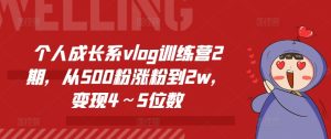 个人成长系vlog训练营2期,从500粉涨粉到2w,变现4~5位数-闪越社
