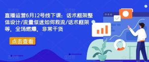 直播运营6月12号线下课:话术框架整体设计/流量低迷如何救流/话术框架等,全场燃爆,非常干货-闪越社