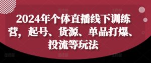 2024年个体直播训练营,起号、货源、单品打爆、投流等玩法-闪越社