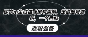 即梦AI生成猫咪黑帮视频,迅速起号涨粉,一个月5k-闪越社