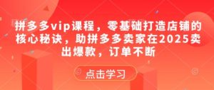 拼多多vip课程，零基础打造店铺的核心秘诀，助拼多多卖家在2025卖出爆款，订单不断-闪越社