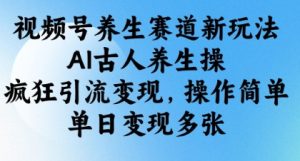 视频号养生赛道新玩法,AI古人养生操,疯狂引流变现,操作简单,单日变现多张-闪越社