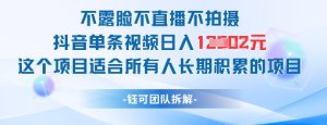 不露脸不直播不拍摄抖音单条视频日入1k+这个项目适合所有人长期积累的项目-闪越社