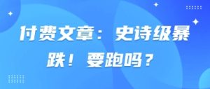 付费文章:史诗级暴跌!要跑吗?-闪越社