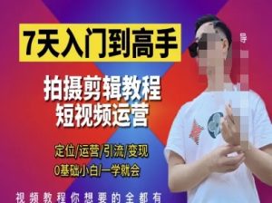 7天入门到高手，短视频剪辑运营高手课，定位 运营 引|流 变现，0基础小白一学就会-闪越社