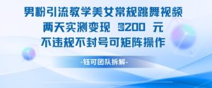 男粉引流教学美女常规跳舞视频两天实测变现1k+,不违规不封号可矩阵操作-闪越社