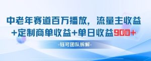 中老年赛道百万播放+流量主收益+定制收益，单日收益9张-闪越社