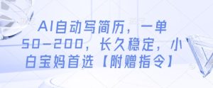 AI自动写简历，一单50-200，长久稳定，小白宝妈首选【附赠指令】-闪越社