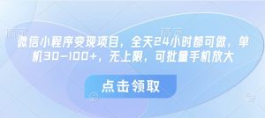微信小程序变现项目，全天24小时都可做，单机30-100+，无上限，可批量手机放大-闪越社